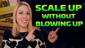 Créde Sheehy-Kelly Trading Psychologist pointing to text that says Scale Up Without Blowing Up